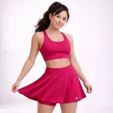 Conjunto Saia Short Rodada + Top Alça Reta Sem Bojo Fitness Academia Cintura Alta Yoga Beach Tenis
