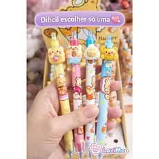 Caneta Fofa Ursinho CuteBear Click | Caneta Kawaii Decorada Escolar Colorida