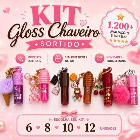 Kit Gloss Chaveiro Sortidos 6 8 10 12 Unidades Lembrancinha Infantil Menina Festa