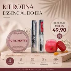 Kit 4 itens Ruby Rose Dia a Dia Make: Corretivo Líquido, Pó Matificante, Gel Fixador Sobrancelha e Lip Balm