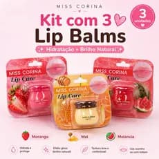 Kit 3 Lip Balm Miss Corina Hidratante Brilho Gloss Morango Melancia Mel