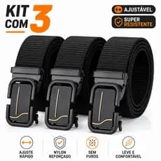 Kit 3 Cintos Masculinos Tático Nylon Ajustável Fivela Automática Militar Casual