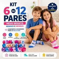 Kit Meias Menino e Menina l Estampadas Confortáveis - 6 ou 12 Pares Algodão Macio Dia a Dia