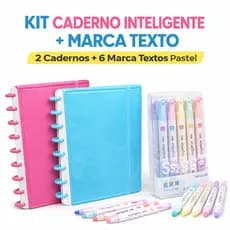 Kit 2 Cadernos Inteligentes A5 + 6 Marca Texto Pastel Ponta Dupla