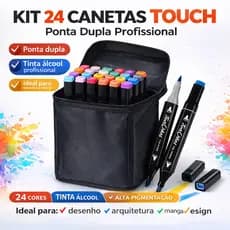 Caneta Touch Ponta Dupla 24 Cores Marcador Profissional Tinta Álcool Para Desenho Arquitetura Mangá Estojo