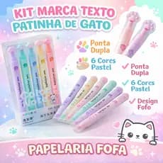 Kit 6 Marca Texto Patinha de Gato Ponta Dupla Tons Pastel Caneta Marca Texto Fofa Papelaria Escolar Bullet Journal