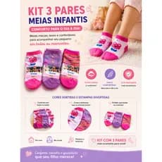 Kit 3 Pares Meias Criança Coloridas Confortáveis Macias Menina Dia a Dia