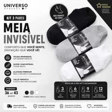 Kit Meia Invisível Masculina Feminina Confortável Algodão 3 Pares