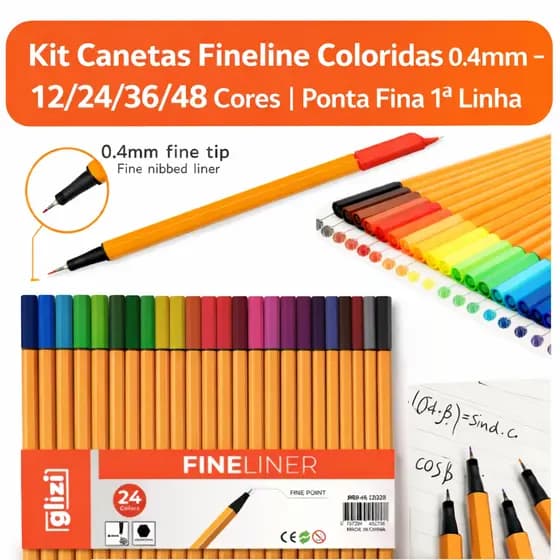 Canetas Coloridas Fine Line 0.4mm Ponta Fina Kit 12 24 36 48 Cores Profissional Desenho Escrita Escolar