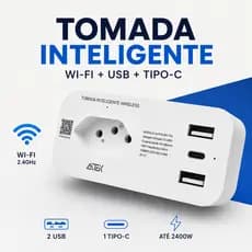 Tomada Inteligente Wi-Fi 3 Pinos 2 USB Tipo-C Original