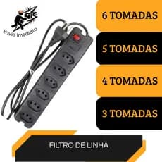 Filtro de Linha Régua de Tomada com Fusível Extensão Elétrica Bivolt 3 4 5 ou 6 Tomadas Tripolar