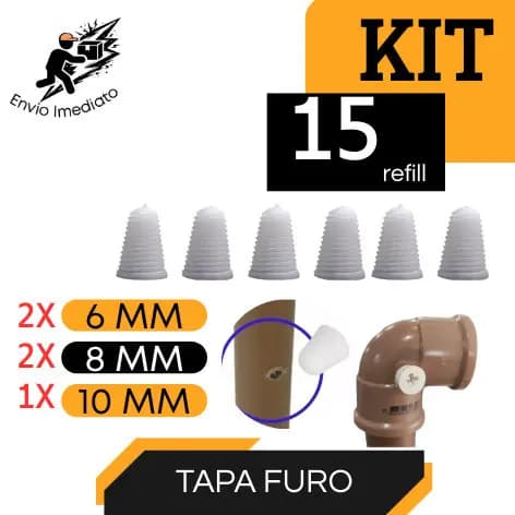 Kit 15 Tapa Furo para Cano de Água Furado com 3 Medidas e com Rosca