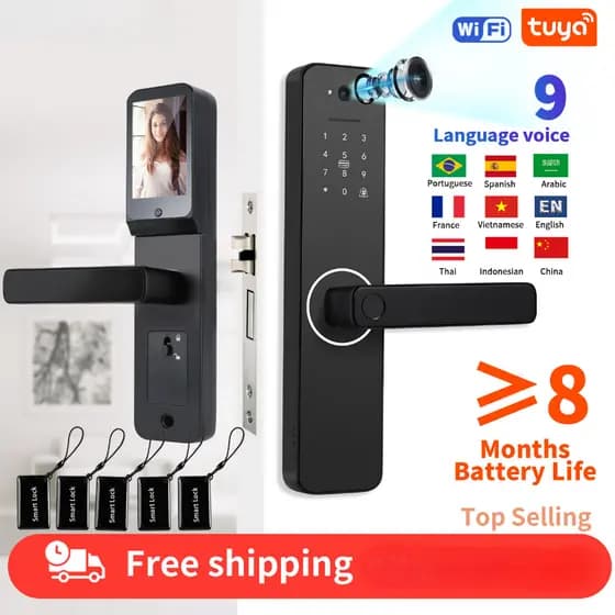 Fechadura Inteligente Tuya WiFi Câmera Campainha | Segurança Casa | Corpo 22*195mm