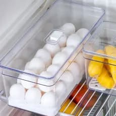 Porta Ovos 40 Unidades Organizador Elegance Grande 6,8L para Geladeira com Tampa e Cesto