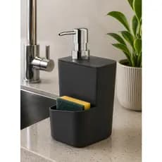 Dispenser de Detergente Preto  com Porta Esponja Organizador de pia  Compacto Moderno e Resistente