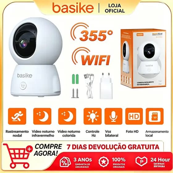 Basike Electronics Smart Camera 2.4G Wi-Fi Visão Noturna 1080P Pode Rotação de 355° With Áudio Bidirecional