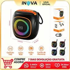 INOVA Caixa de Som Bluetooth 10W，alto-falante de 57mm  Resistente IPX56 RGB Portátil，para TWS  Rádio FM，kv829