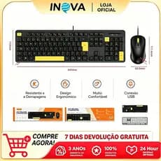 INOVA teclado e mouse Kit Completo 107 Teclas ABNT e ANATEL， Keyboard e mouse para Jogos Escritório ou Uso Diário，kv792