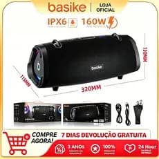 Basike Portable Bluetooth speaker 100W RMS Potente TWS USB Som Estéreo 10000mah Rgb for Party