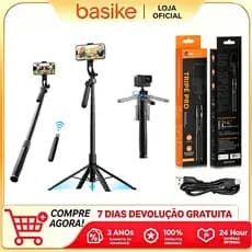 Basike 3 em 1 Bastão de selfie Selfie stick 1.8M long wireless Bluetooth 5.0 portable retractable Metal tripod