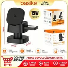 Basike 4 em 1 new carregador sem fio compatível com iPhones e celulares Android 15w Turbo Ultra Fast with light