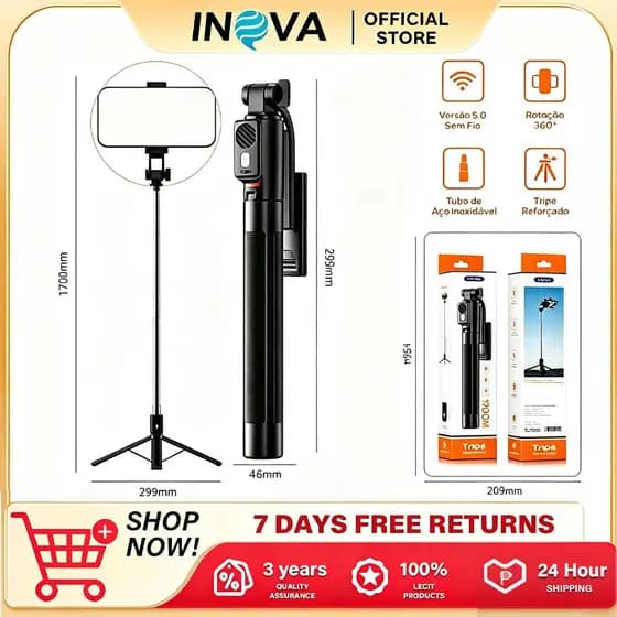INOVA Trípode Selfie Stick Bluetooth 5.0 Controle Remoto Dobravel Portátil Tripé Pau de Selfie Escalável，spo13369
