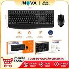 INOVA Teclado e Mouse Kit Fio Ergonômico com Apoio de Mão 107 Teclas ABNT 1.8M Anti-Água 10M Clicks