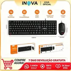 INOVA Kit Completo de Teclado e Mouse com Fio para Computador, Escritório e Jogos - para Produtividade，kv814