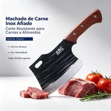 Cutelo ABC Martelado Inox | Cabo Madeira Artesanal para Ossos e Carnes Churrasco