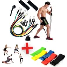 Kit 11 Extensor Elástico Treino Em Casa + Kit 5 Mini Band Para Multifuncional Yoga Fisioterapia e Treino