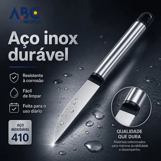 Faca Profissional para Frutas ABC Aço Inox 410 Cabo Tubular Compacta para Casa Lanchonete Mercado