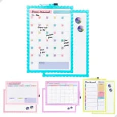 Quadro Planner Semanal e Mensal Magnético com Caneta com Apagador Lousa Branca Moldura Colorida