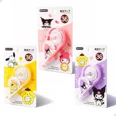 Kit Corretivos de Fita Turma da Hello Kitty 36 Metros Branquinho Sanrio 3 ou 4 Unidades Escolar