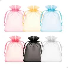 Saquinho de Organza Tule 17x23 cm 30/50/100 Unidades Médio Para Lembrancinha Fecho de Fitilho
