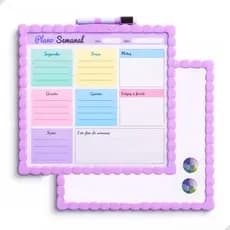 Quadro Magnético Quadrado Planner Semanal 2 Em 1 Com Caneta E Imã Lousa De Recado Planejamento