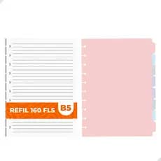 Kit Refil 160 Folhas B5 + 8 Divisórias 10 Discos Coloridas Caderno Inteligente Material Escolar