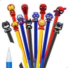 Kit 12 Canetas Gel Super Herói Colecionável Ponta fina Infantil Divertido Material Escola Fofa