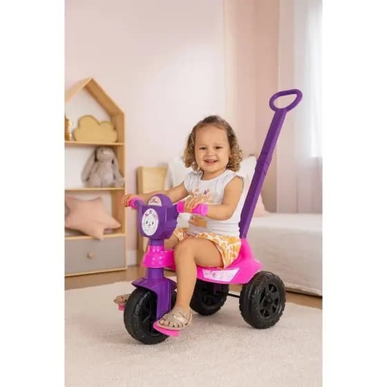 Carrinho motinha rosa gatinha andador passeio infantil empurrar divertido