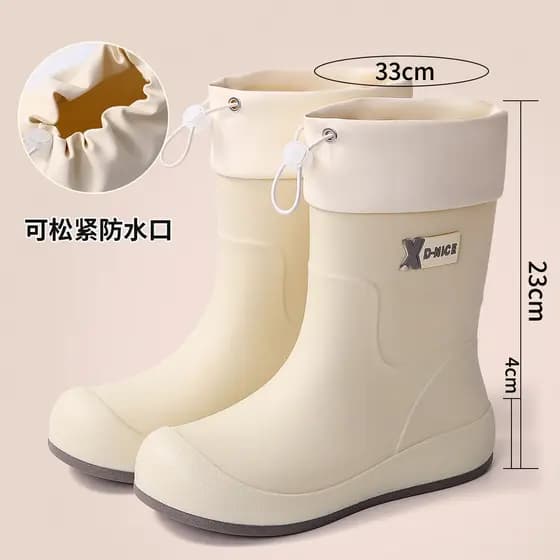 Simples branco estilo Campus cadarço de borracha cordão sapatos impermeáveis botas de chuva cáqui botas de chuva urbano