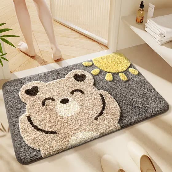 Venda quente bonito urso imitação de caxemira tapete de banheiro macio resistente à sujeira pé tapete quarto resfriament