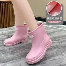 Botas de chuva com punho feminino adulto moda velo-velo botas de chuva escorregadio resistente ao desgaste ao ar livre s