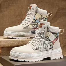 Botas Martin britânicas masculinas de lã de cano alto botas de couro casuais da moda sapatos quentes