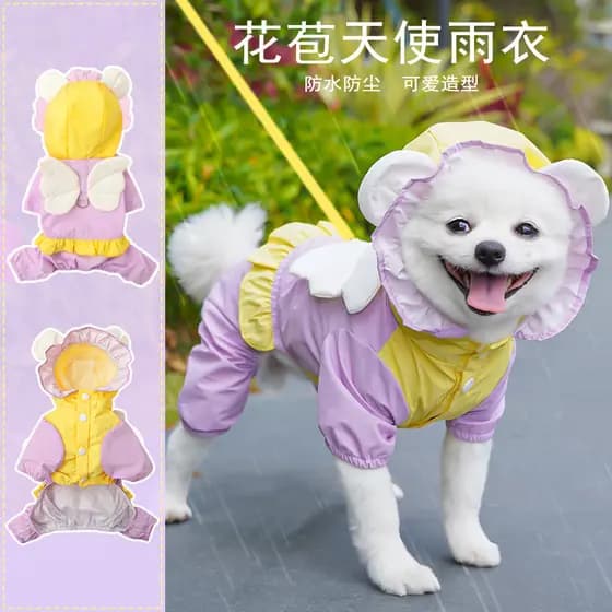 Capa de chuva para cachorro flor anjo quatro pernas impermeável à prova de vento pequeno jaqueta para cachorro de tamanh
