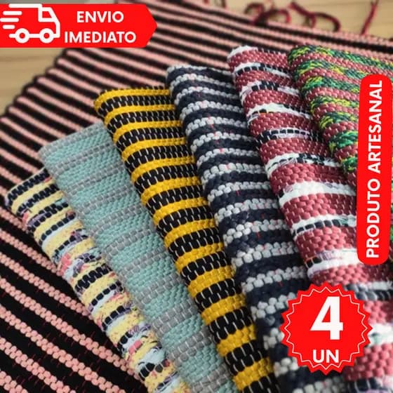 Kit Tapete Com 4  Unidades Sortidos Porta Cozinha Grande 75x50 Cm Zebra Artesanal Tear Alto Padrão