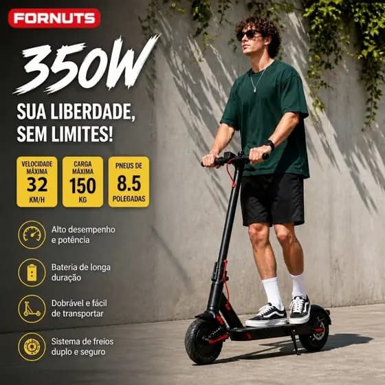 FORNUTS Patinete Elétrico Para Adultos com Amortecedor Dobrável 350W Bivolt 36V Capacidade De Carga De 150KG