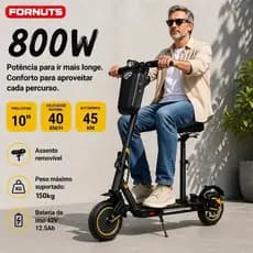 FORNUTS 800W Patinete Elétrico para Adultos Até 150kg Com Assento Amortecedor 10" 45km 12,5Ah Scooter Elétrica
