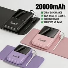 Power Bank 20000mAh 22,5W Bateria Portátil com Tela Digital Cabo Integrado Carga Rápida para Celulares iPhone Android