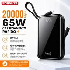 FORNUTS Bateria Portátil 20000mAh 65W Super Rápido Carregador Portatil Com Display Digital Power Bank