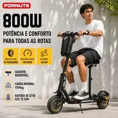 FORNUTS Patinete Elétrico 800W Até 150kg 10" 45km 12.5Ah Scooter Elétrica para Adults Com Assento Amortecedor