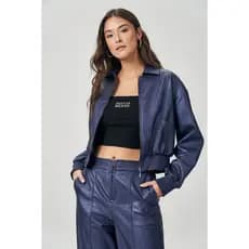Jaqueta de Couro Feminina Acostamento Act Moda Feminina Jaqueta Couro Sintetico Feminina PU